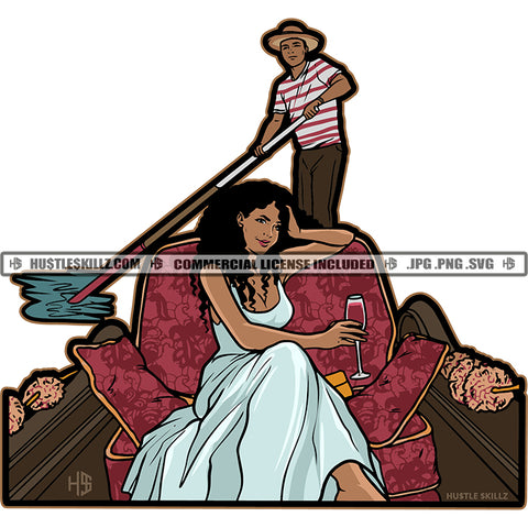 African American Rich Girls Sitting On Boat Melanin Nubian Boat Man Design Element Magic Ski Mask Gangster SVG JPG PNG Vector Clipart Cricut Cutting Files
