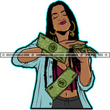 African American Gangster Woman Locs Dreads Hair Design Element Melanin Nubian Girl Holding Money Black Girl Magic Ski Mask Gangster SVG JPG PNG Vector Clipart Cricut Cutting Files