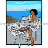 African American Rich Girl Sitting On Launce Food Table Melanin Nubian Girl Curly Hair Design Element Magic Ski Gangster SVG JPG PNG Vector Clipart Cricut Cutting Files