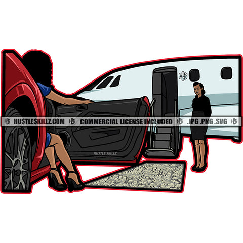 African American Rich Girls Sitting On Car Melanin Nubian Girl Standing Airplane Magic Ski Gangster SVG JPG PNG Vector Clipart Cricut Cutting Files