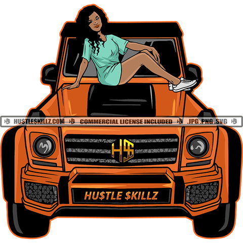 African American Rich Girls Sitting On Big Car Melanin Nubian Girl Black Girl Curly Hair Design Element Magic Ski Mask Gangster SVG JPG PNG Vector Clipart Cricut Cutting Files