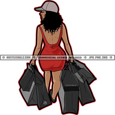 African American Rich Girls Melanin Nubian Girl Holding Bag Curly Hair Girl Wearing Cap Magic Ski Gangster SVG JPG PNG Vector Clipart Cricut Cutting Files