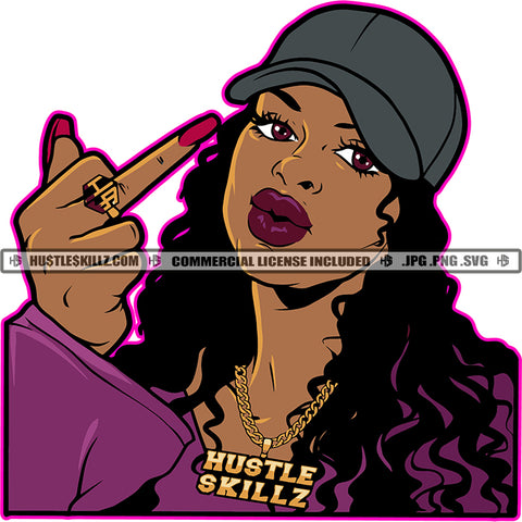African American Woman Wearing Cap Melanin Nubian Girl Middle Finger Hand Sign Design Element Black Girl Magic Ski Mask Gangster SVG JPG PNG Vector Clipart Cricut Cutting Files