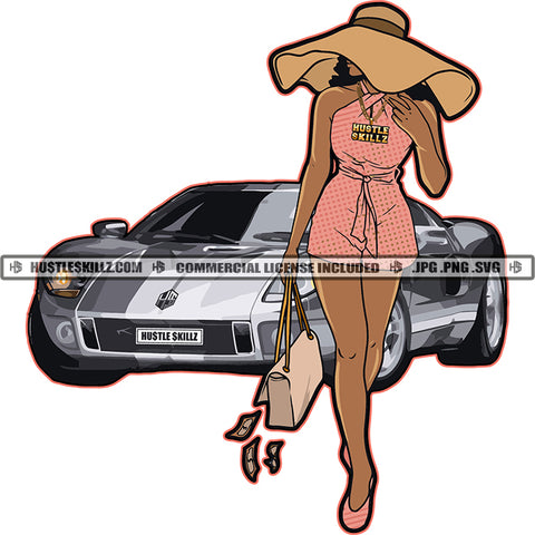African American Rich Girl Standing Design Element Melanin Nubian Girl Black Girl On His Lamborghini Magic Ski Mask Gangster SVG JPG PNG Vector Clipart Cricut Cutting Files