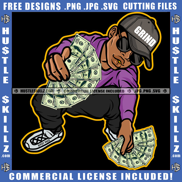 African American Man Holding Money Melanin Nubian Man Wearing Sunglass And Cap Design Element Magic Ski Mask Gangster SVG JPG PNG Vector Clipart Cricut Cutting Files