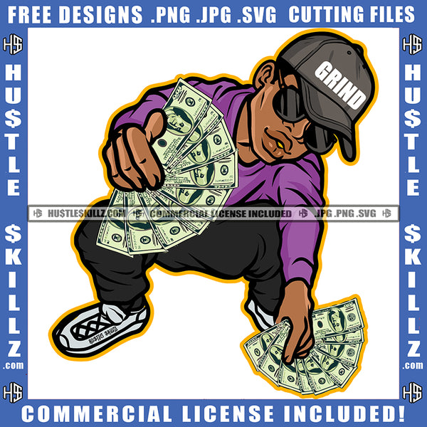 African American Man Holding Money Melanin Nubian Man Wearing Sunglass And Cap Design Element Magic Ski Mask Gangster SVG JPG PNG Vector Clipart Cricut Cutting Files