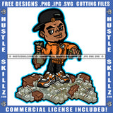 African American Man Standing On Money Bundle Melanin Nubian Man Holding Money Bag Wearing Cap Design Element Magic Ski Mask Gangster SVG JPG PNG Vector Clipart Cricut Cutting Files
