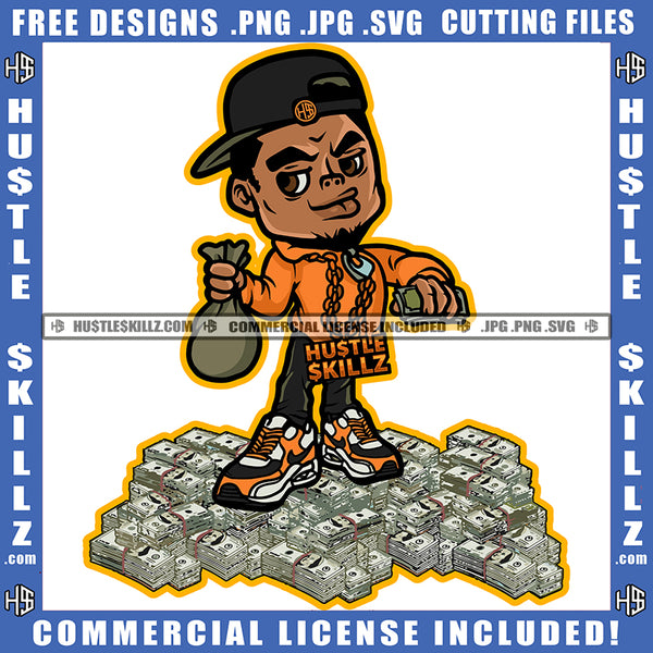 African American Gangster Man Holding Money Bag Melanin Nubian Man Wearing Cap Magic Ski Gangster SVG JPG PNG Vector Clipart Cricut Cutting Files