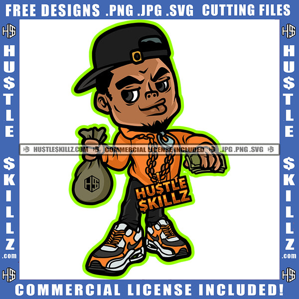 African American Gangster Man Holding Money Bag Design Element Melanin Nubian Man Magic Ski Gangster SVG JPG PNG Vector Clipart Cricut Cutting Files
