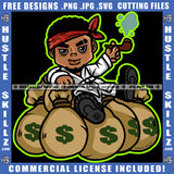 African American Man Smoking Marijuana Melanin Nubian Man Sitting On Money Bag Black Girl Design Element Magic Ski Mask Gangster SVG JPG PNG Vector Clipart Cricut Cutting Files