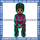 African American Gangster Man Sitting Melanin Nubian Man Wearing Cap Design Element Magic Ski Mask Gangster SVG JPG PNG Vector Clipart Cricut Cutting Files