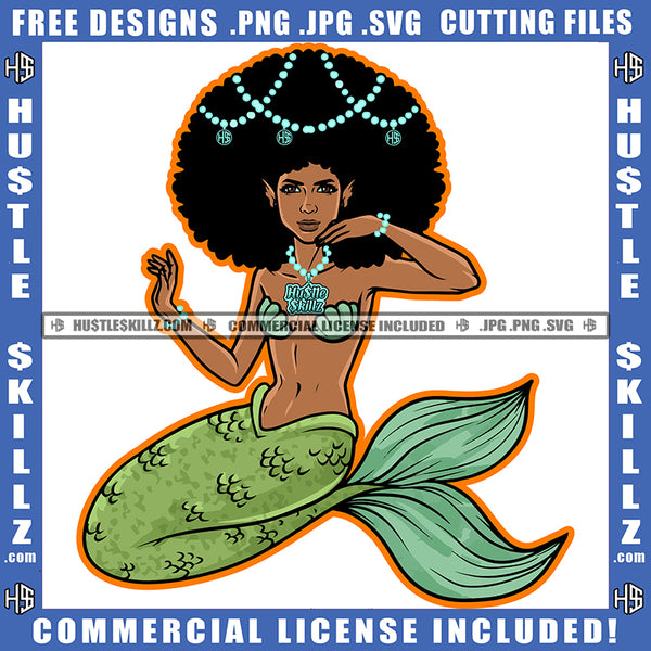 African American Mermaid Sitting Curly Hair Design Element Nubian Girl Black Girl Magic Ski Mask Gangster SVG JPG PNG Vector Clipart Cricut Cutting Files