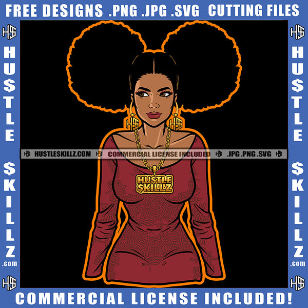 African American Woman Curly Hair Melanin Nubian Girl Standing Design Element Black Girl Magic Ski Mask Gangster SVG JPG PNG Vector Clipart Cricut Cutting Files