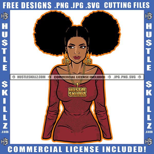 African American Woman Curly Hair Melanin Nubian Girl Standing Design Element Black Girl Magic Ski Mask Gangster SVG JPG PNG Vector Clipart Cricut Cutting Files