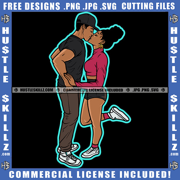 African American Couple Standing Melanin Nubian Black Couple Kiss Each Other Design Element Magic Ski Mask Gangster SVG JPG PNG Vector Clipart Cricut Cutting Files