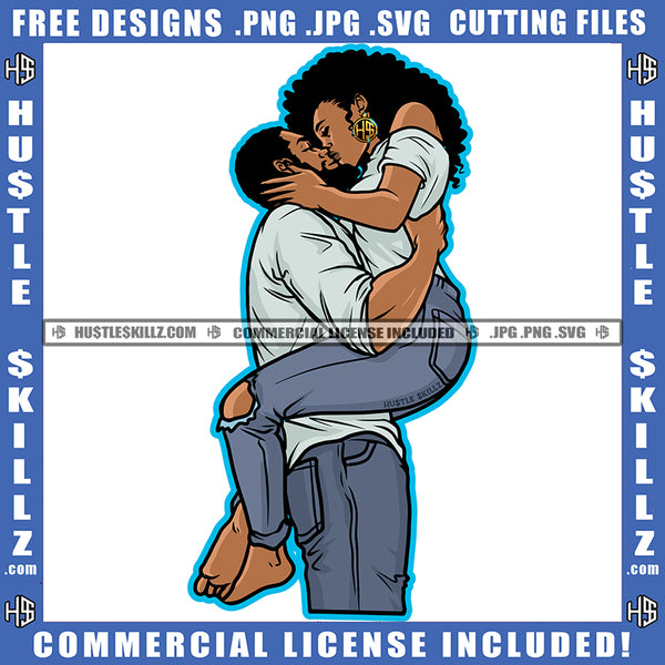 African American Couple Standing Curly Hair Design Element Melanin Nubian Couple Kiss Pose Romantic Magic Ski Mask Gangster SVG JPG PNG Vector Clipart Cricut Cutting Files
