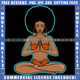 African American Woman Praying Yoga Design Element Melanin Nubian Girl Wearing Bikini Black Girl Curly Hair Magic Ski Mask Gangster SVG JPG PNG Vector Clipart Cricut Cutting Files