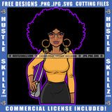 African American Woman Wearing Sunglass Holding Bag Design Element Melanin Nubian Girl Curly Hair Black Girl Magic Ski Mask Gangster SVG JPG PNG Vector Clipart Cricut Cutting Files
