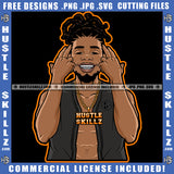 Young Gangster Man Smile Face Locs Dreads Hair Head Design Element Melanin Hustler Hustling SVG JPG PNG Vector Clipart Cricut Cutting Files