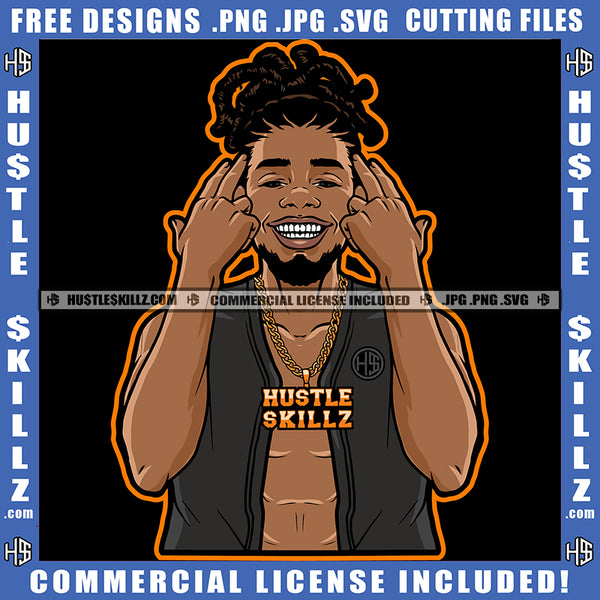 Young Gangster Man Smile Face Locs Dreads Hair Head Design Element Melanin Hustler Hustling SVG JPG PNG Vector Clipart Cricut Cutting Files