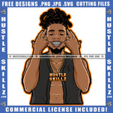 Young Gangster Man Smile Face Locs Dreads Hair Head Design Element Melanin Hustler Hustling SVG JPG PNG Vector Clipart Cricut Cutting Files