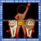 African American Woman Standing On Lion Family Design Element Melanin Nubian Girl Curly Hair Hand Up Black Girl Magic Ski Mask Gangster SVG JPG PNG Vector Clipart Cricut Cutting Files