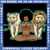 African American Woman Praying Sitting Design Element Melanin Nubian Girl Side Lion Family Standing Black Girl Curly Hair Magic Ski Mask Gangster SVG JPG PNG Vector Clipart Cricut Cutting Files