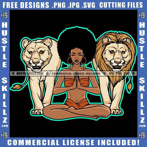 African American Woman Praying Sitting Design Element Melanin Nubian Girl Side Lion Family Standing Black Girl Curly Hair Magic Ski Mask Gangster SVG JPG PNG Vector Clipart Cricut Cutting Files