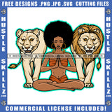 African American Woman Praying Sitting Design Element Melanin Nubian Girl Side Lion Family Standing Black Girl Curly Hair Magic Ski Mask Gangster SVG JPG PNG Vector Clipart Cricut Cutting Files