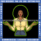 African American Woman Yoga Position Hand Up Design Element Melanin Nubian Girl Standing Black Girl Curly Hair Magic Ski Mask Gangster SVG JPG PNG Vector Clipart Cricut Cutting Files