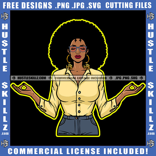 African American Woman Paying Hand Wearing Sunglass Design Element Melanin Nubian Girl Curly Hair Black Girl Magic Ski Mask Gangster SVG JPG PNG Vector Clipart Cricut Cutting Files