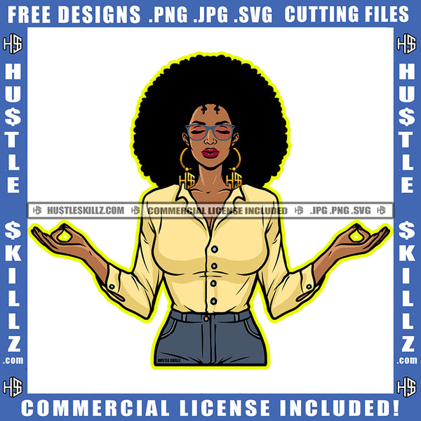 African American Woman Paying Hand Wearing Sunglass Design Element Melanin Nubian Girl Curly Hair Black Girl Magic Ski Mask Gangster SVG JPG PNG Vector Clipart Cricut Cutting Files