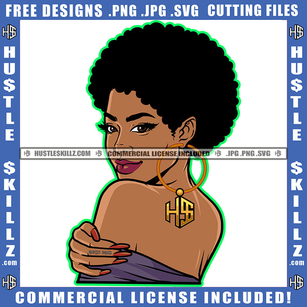 African American Woman Curly Hair Smile Face Melanin Nubian Girl Side Face Look Design Element Black Girl Curly Hair Magic Ski Gangster SVG JPG PNG Vector Clipart Cricut Cutting Files