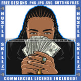 Handsome Brown Eyed Black Man Braids Locs Holding Cash Money Two Rings Hustler Melanin Boy Hustler Hustling SVG JPG PNG Vector Clipart Cricut Cutting Files
