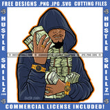 Young Black Man Hoodie Two Watches Ring Watch Holding Money Dollar Bills ash Bank Dollar Bill Melanin Hustler Hustling SVG JPG PNG Vector Clipart Cricut Cutting Files