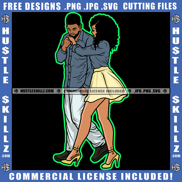 African American Couple Hand Holding Design Element Melanin Nubian Girl Curly Hair Black Girl Wearing Scars And Top Magic Ski Mask Gangster SVG JPG PNG Vector Clipart Cricut Cutting Files