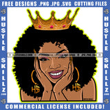 African American Woman Smile Face Crown On Head Melanin Nubian Girl Curly Hair Design Element Black Girl Magic Ski Mask Gangster SVG JPG PNG Vector Clipart Cricut Cutting Files