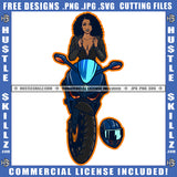 African American Woman Sitting On Motorcycle Melanin Nubian Biker Girl Black Girl Curly Hair Design Element Magic Ski Mask Gangster SVG JPG PNG Vector Clipart Cricut Cutting Files