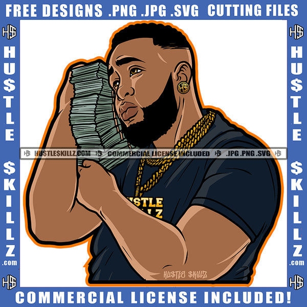 Bearded Black Man Muscles Strong Stack Gangster Holding Cash Money Dollars T Shirt Chains Hustler Melanin Hustler Hustling SVG JPG PNG Vector Clipart Cricut Cutting Files