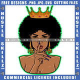 African American Woman Crown On Head Design Element Melanin Nubian Girl Curly Hair Black Girl Shut Up Hand Sign Magic Ski Mask Gangster SVG JPG PNG Vector Clipart Cricut Cutting Files