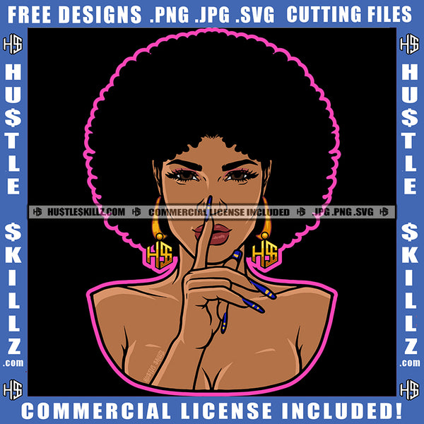 African American Woman Shut Up Hand Sigh Design Element Melanin Nubian Girl Curly Hair Head Black Girl Magic Ski Mask Gangster SVG JPG PNG Vector Clipart Cricut Cutting Files