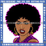 African American Woman Curly Hair Head Melanin Nubian Girl Black Girl Angry Face Design Element Magic Ski Gangster SVG JPG PNG Vector Clipart Cricut Cutting Files