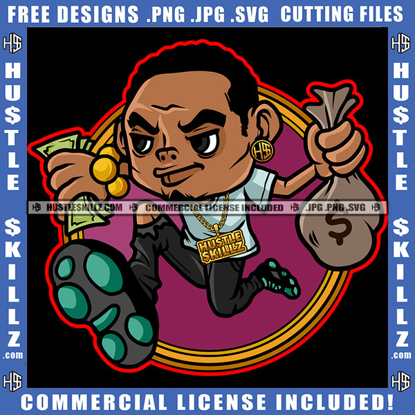 African American Man Holding Money And Money Bag Design Element Melanin Nubian Man Walking Magic Ski Mask Gangster SVG JPG PNG Vector Clipart Cricut Cutting Files