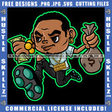 African American Man Curly Short Hair Melanin Nubian Man Running Holding Money And Money Bag Design Element Magic Ski Mask Gangster SVG JPG PNG Vector Clipart Cricut Cutting Files