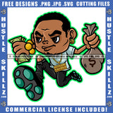 African American Man Curly Short Hair Melanin Nubian Man Running Holding Money And Money Bag Design Element Magic Ski Mask Gangster SVG JPG PNG Vector Clipart Cricut Cutting Files