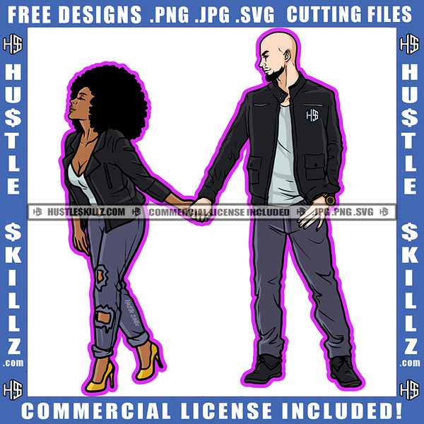 African American Couple Standing Design Element Melanin Nubian Couple Holding Hand Magic Ski Mask Gangster SVG JPG PNG Vector Clipart Cricut Cutting Files