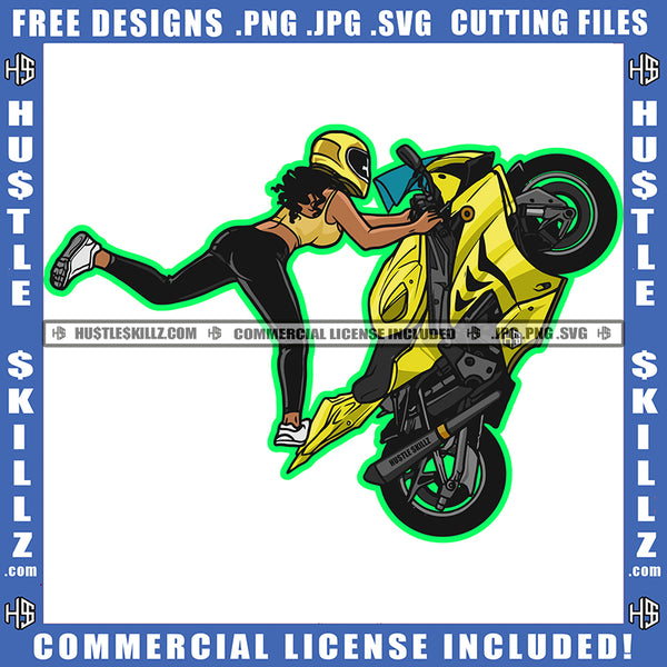 African American Woman Bike Stunt Melanin Nubian Girl Riding Bike Design Element Black Girl Magic Ski Mask Gangster SVG JPG PNG Vector Clipart Cricut Cutting Files