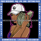Nubian Woman Wearing Base Ball Cap Grind Grinding Melanin Girl Holding Money Cash Bank Dollar Bill Hustler Hustling SVG JPG PNG Vector Clipart Cricut Cutting Files