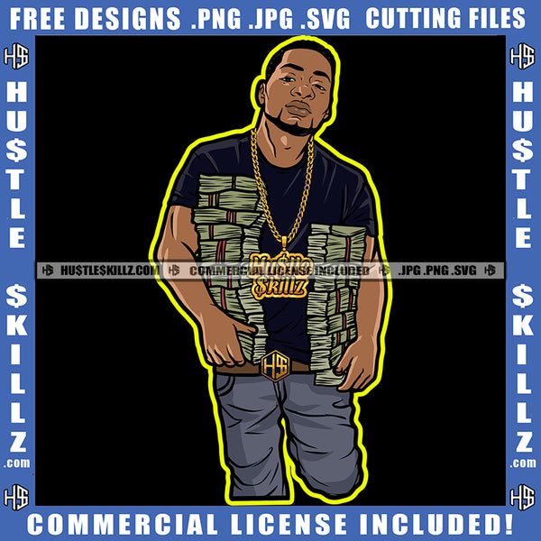 Young Gangster Man Holding Money Cash Bank Dollar Melanin Man Short Hair Vector Design Element Hustler Hustling SVG JPG PNG Vector Clipart Cricut Cutting Files
