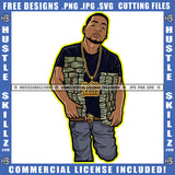 Young Gangster Man Holding Money Cash Bank Dollar Melanin Man Short Hair Vector Design Element Hustler Hustling SVG JPG PNG Vector Clipart Cricut Cutting Files